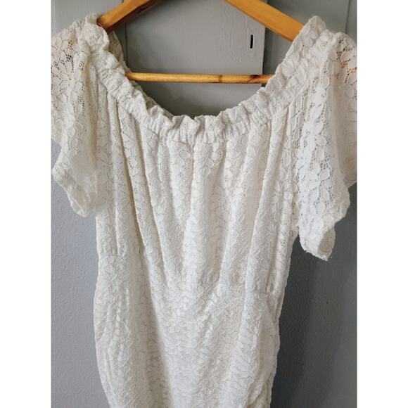 Motherhood Maternity Ivory Off Shoulder Floral Lace Dress women's small - Picture 3 of 13